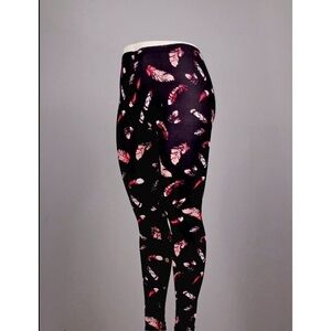 BLACK & Multi colored Feather Print Full Length Leggings Size 2-10 NWT